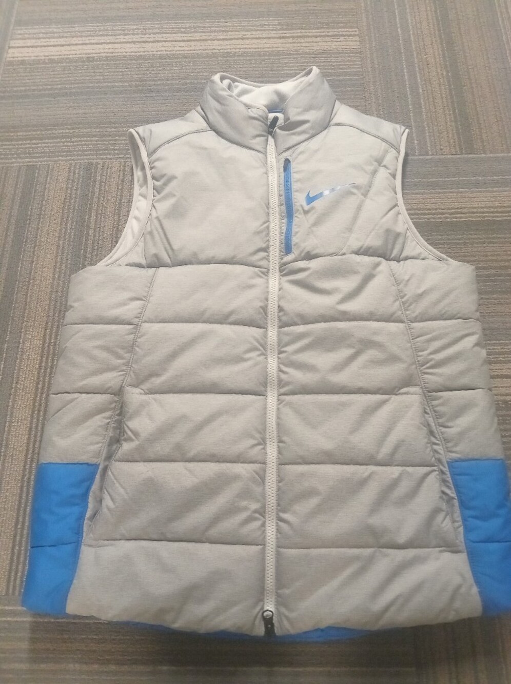 Nike Gray Puffer Vest with Blue Trim - Men